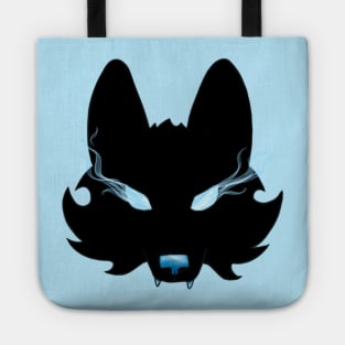 Blue Eyed Black Wolf Mask Tote