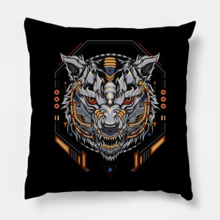 Mechanic wolves illustration Pillow