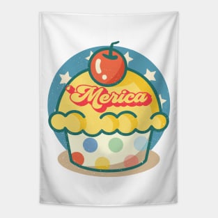 Merica 4th of July Retro Cupcake Murica Funny Patriotic Tapestry