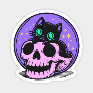 Black kitten sit in skull Magnet