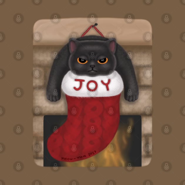 Grumpy Black Cat in Joy Christmas Stocking by meow-mom