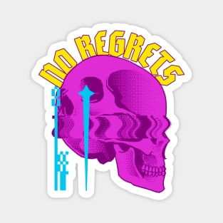 No Regrets Glitch Art Skull Magnet