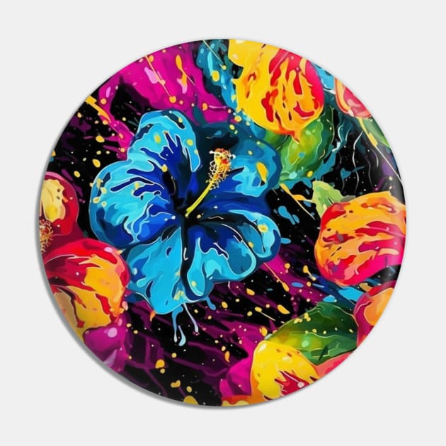 Colorful hibiscus pattern Pin by BloodRubyz