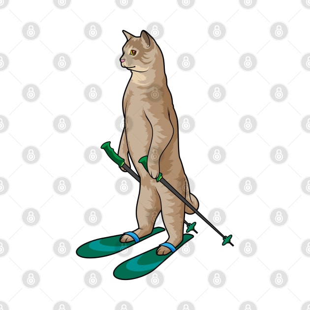 Cat as Skier with Ski & Ski poles by Markus Schnabel