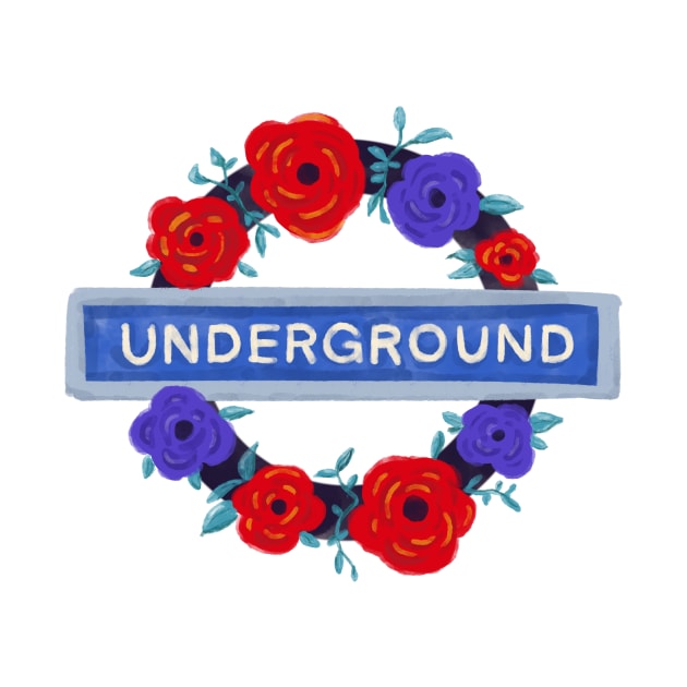 London tube undergound floral sign - watercolor flower wreath by alfrescotree