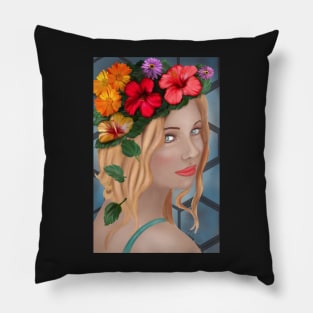 The girl with the flower on the head Pillow