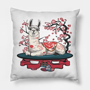 Languid Llama Japanese Art Print Pillow