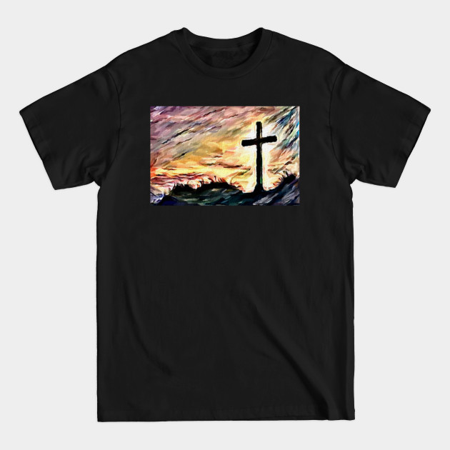 Disover Cross Sunset Watercolor Painting - Christian - Cross - T-Shirt