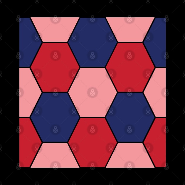 Red/Blue/Pink Hexagon Pattern by GerrardShuttleworthArt