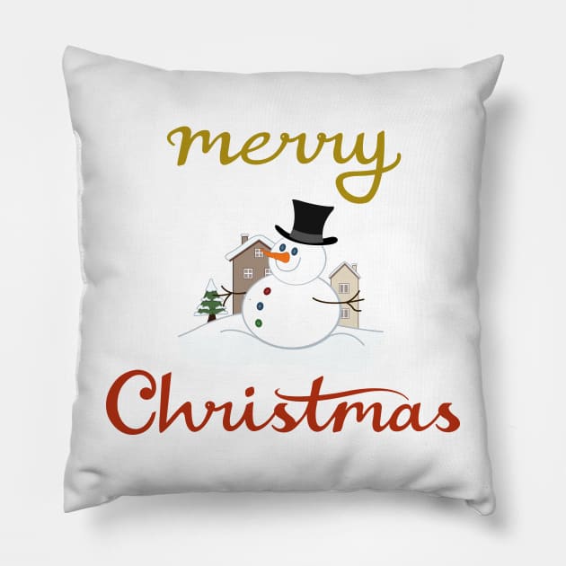 Merry Christmas Script+Happy Snowman Pillow by NataliePaskell