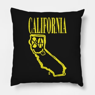 California Grunge Smiling Face Black Background Pillow