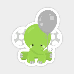 Elephant With Balloon, Green Elephant, Cute Animal Magnet