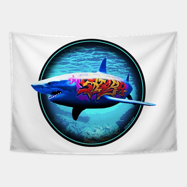 Tagged Shark Tapestry by robotface