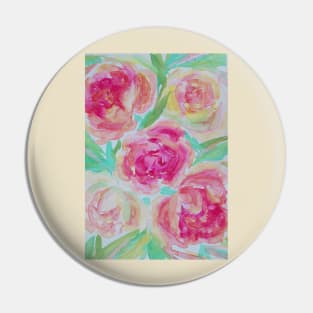 Pink Roses Watercolor Painting Pin