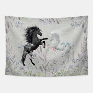 Floral Fantasy Horses Tapestry