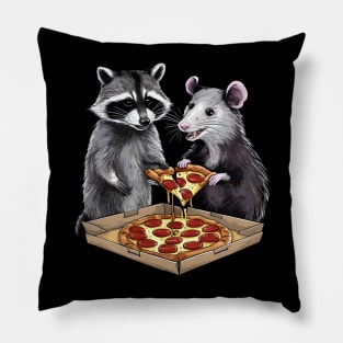 Possum and Raccoon eating pizza Pillow