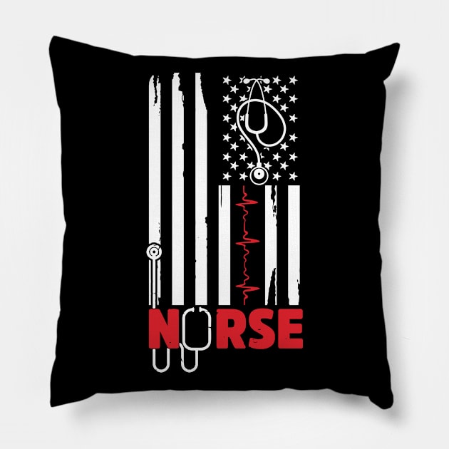 Patriotic American USA Flag Correctional & RN Nurse Tee 4th of July Gift For Women Men Pillow by paynegabriel