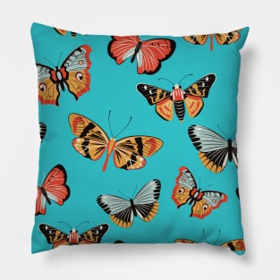 Butterflies and moths vintage blue pattern Pillow