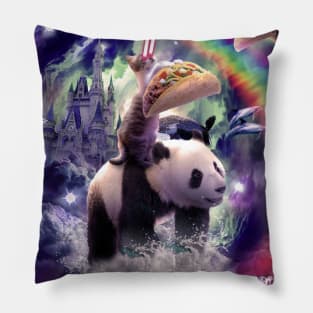 Rainbow Laser Space Cat On Panda Eating Taco Pillow