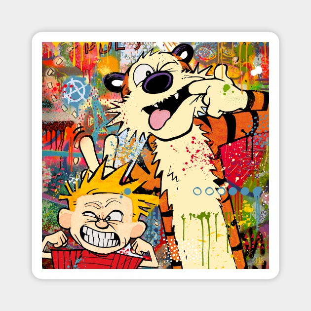 Calvin & Hobbes pop art Magnet by christian@heltsort.com