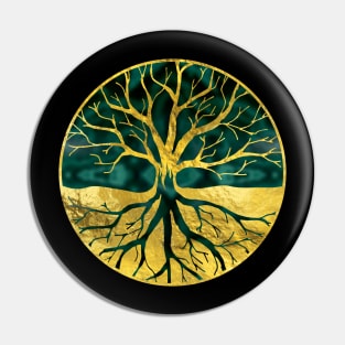 Golden Tree of Life Yggdrasil on Malachite Pin