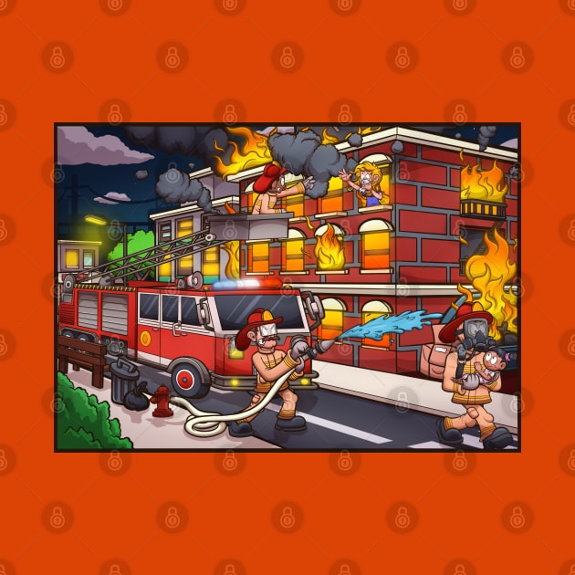 Cartoon Firefighters Saving People by TheMaskedTooner