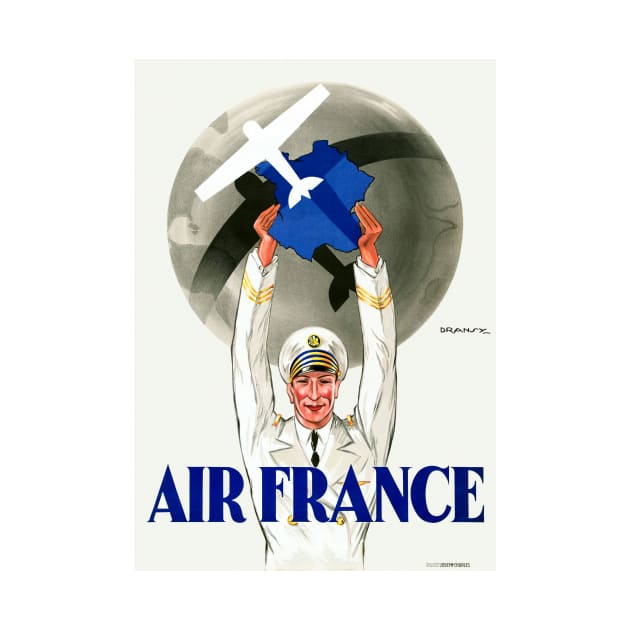 Vintage Travel Poster Air France Flight Captain Plane by vintagetreasure