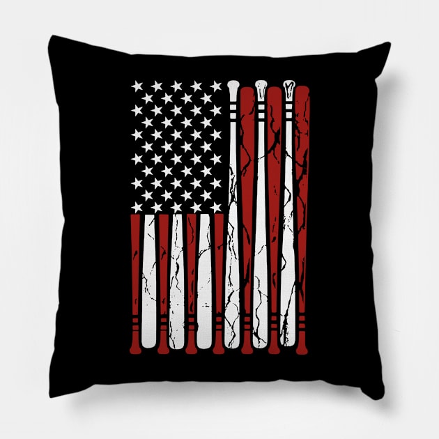 American Flag Baseball Men Boys Apparel Dad 4th July Pillow by binnacleenta