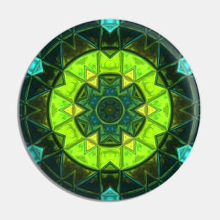 Mosaic Kaleidoscope Flower Green and Blue Pin
