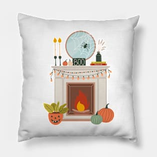 Fireplace decorated for Autumn holiday Pillow