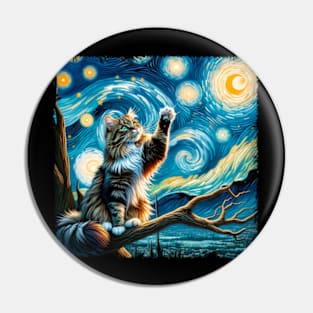 Epic Starry Night Cat Inspired Tee Galactic Glamour Pin