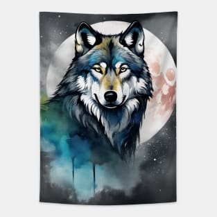 Timber Wolf in Watercolor and Charcoal Tapestry