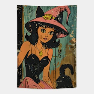 Vintage Witch Cat Tapestry