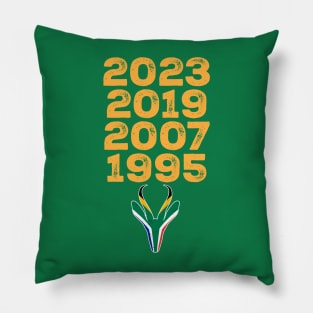 South Africa Four Time World Rugby Champs Vintage T-Shirt | Springbok Head & Flag 2023 2019 2007 1995 | Nou Gaan Ons Braai | Lekker Pillow