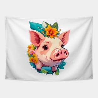 Minimal Cute Baby Pig Tapestry