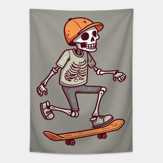 Skateboarding Skeleton in Casual Tee Tapestry by TeeTopiaNovelty