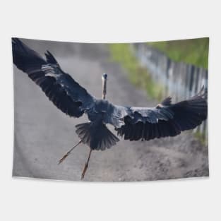 Great Blue Heron Having a Choppy Landing Tapestry