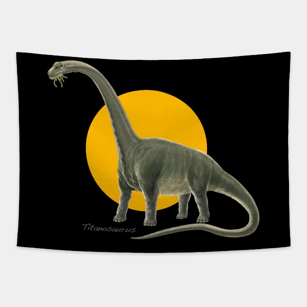 Titanosaurus Cut Out (with Orange Disc) Tapestry by davidroland