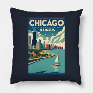 A Vintage Travel Art of Chicago - Illinois - US Pillow