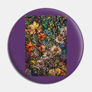 Stained Glass Colorful Wildflowers Pin