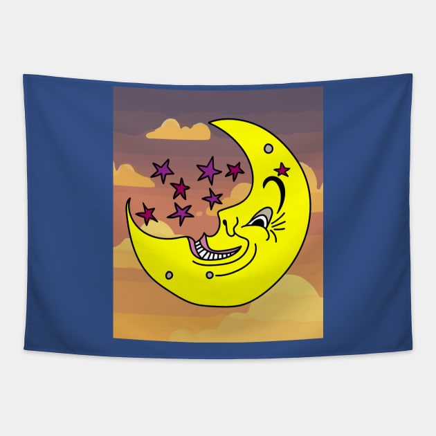 Luminous Moon Half Moon Face Tapestry by flofin