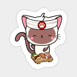 Sushi Chef White Cat Magnet