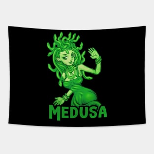 Cool and Cute Green Medusa Cartoon Tapestry