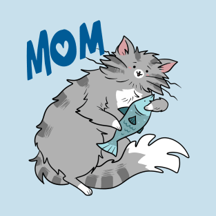 Mom - Gray Tabby Cat with a Fish T-Shirt