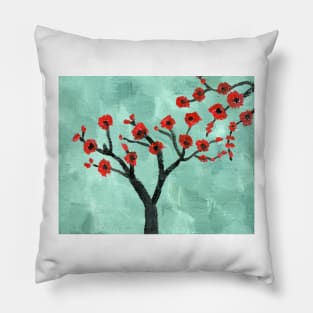 Abstract Red and Green. Oil On Canvas Painting Pillow