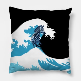 Zebra Surfing at The Great Wave off Kanagawa Pillow