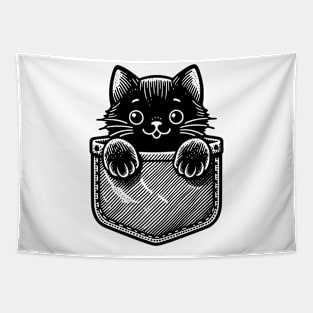 Cute Black Cat In A Pocket Tapestry