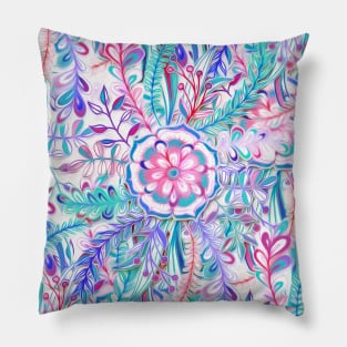 Boho Flower Burst in Pink and Teal Pillow