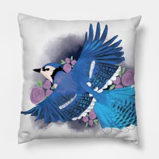 Blue Jay with Roses Pillow