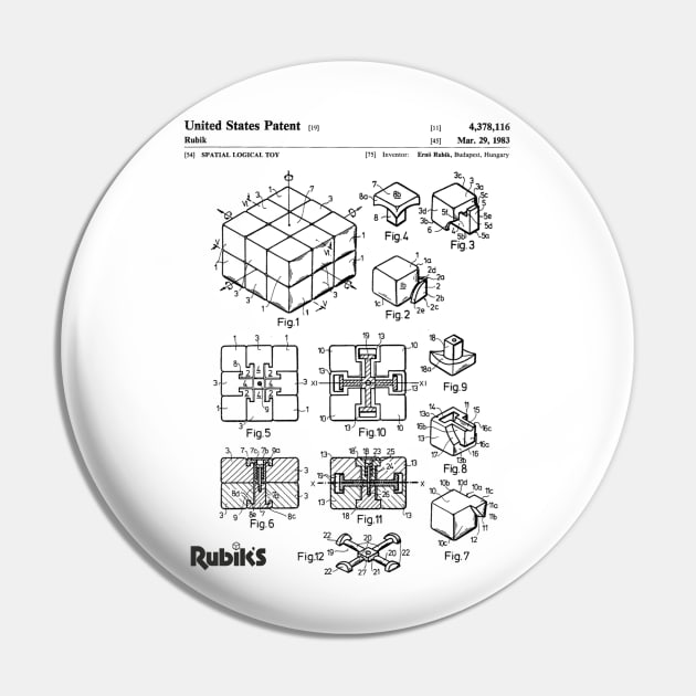 Rubik's Cube Patent Black Pin by Luve